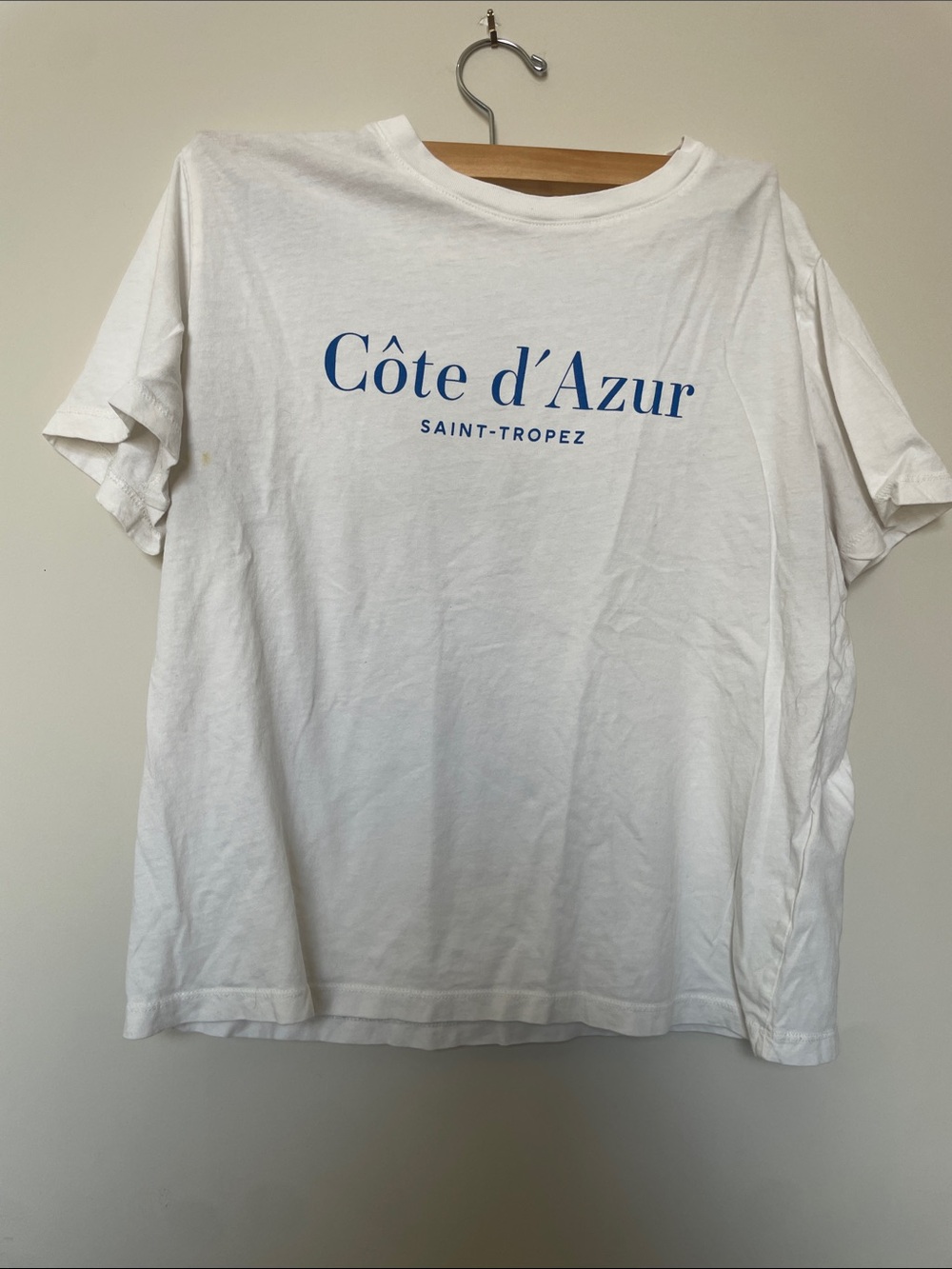 H&M White Tee with Blue "Côte d'Azur" Print